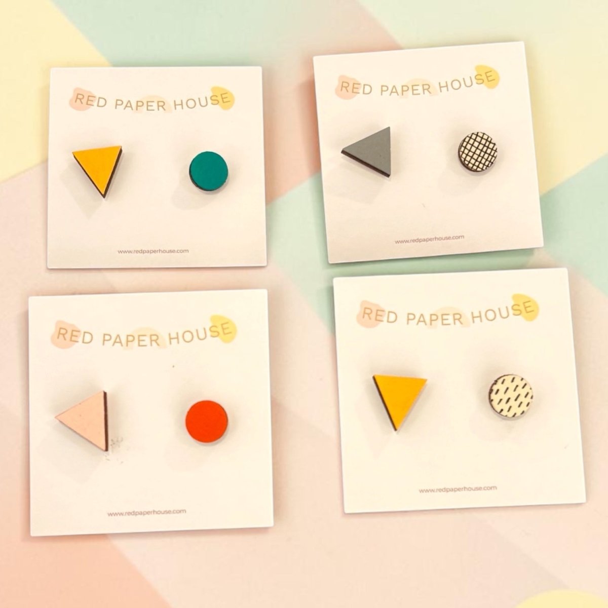 Mis Match Circle and Triangle Wooden Studs - Red Paper House_Just Makers