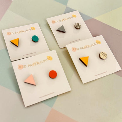 Mis Match Circle and Triangle Wooden Studs - Red Paper House_Just Makers