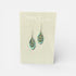 Teardrop-shaped earrings on a Nancy Jones card against a white background