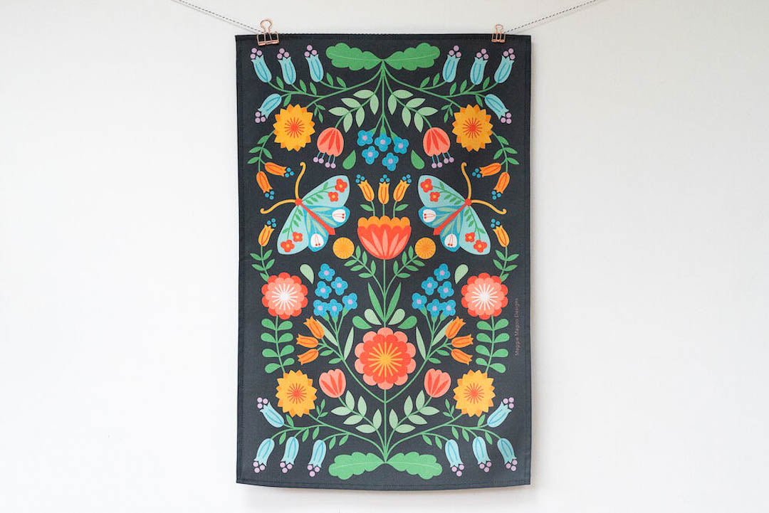 Moth and Floral Tea Towel Maggie Magoo Designs - Just Makers Maggie Magoo Designs