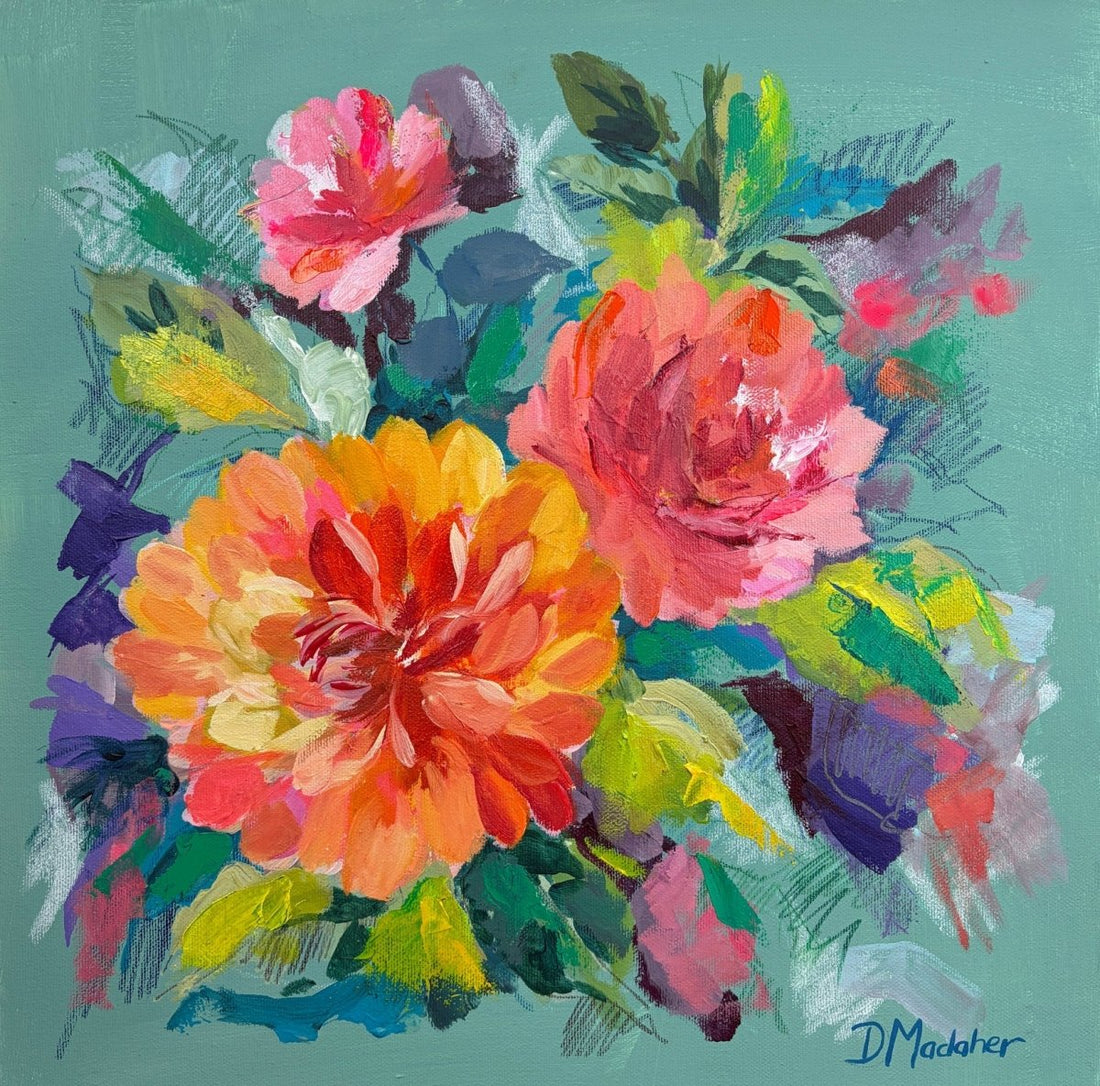 Orange Dahlia original mixed media painting by Davinder Madaher
