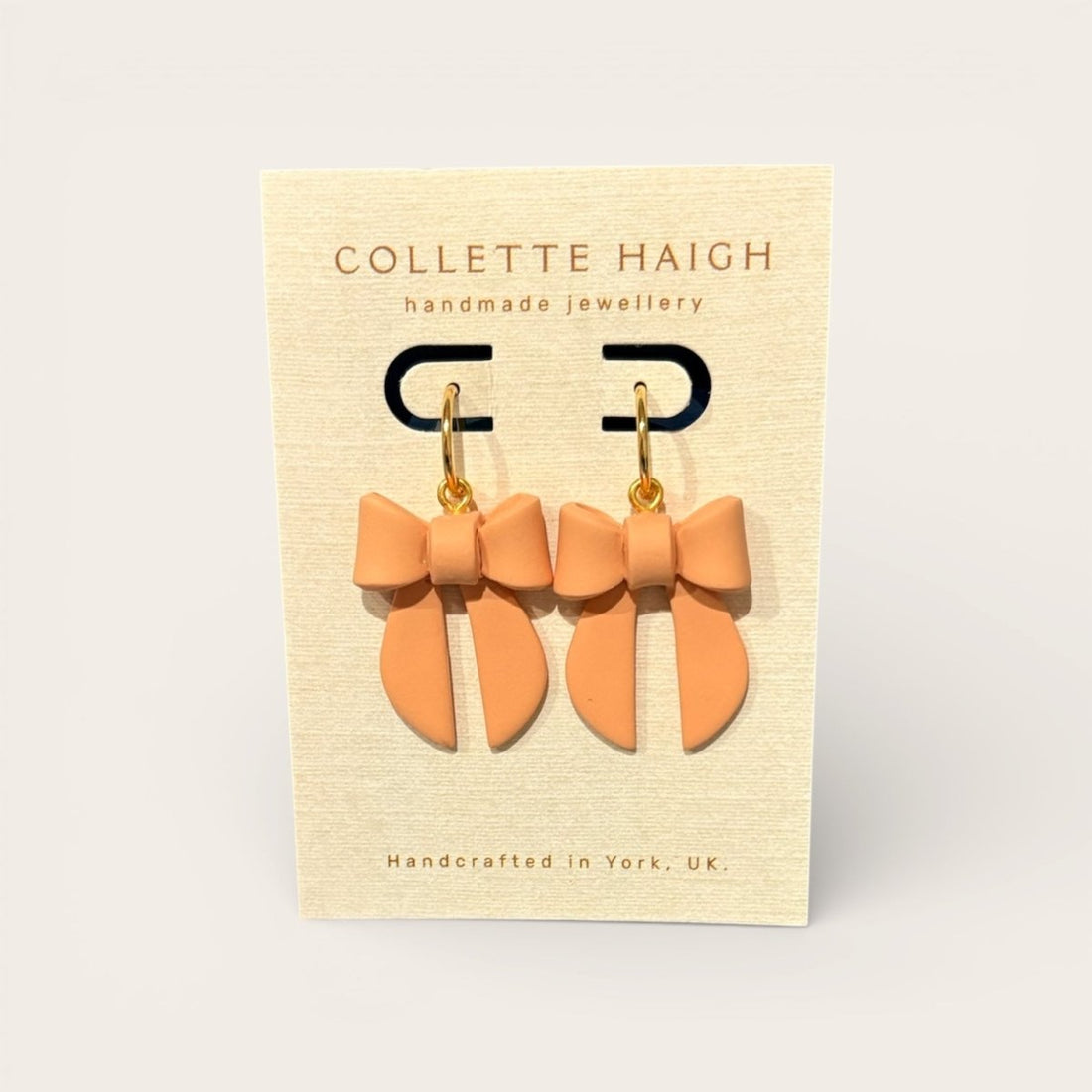 Peach Bow Dangle Earrings - CH Handmade_Just Makers