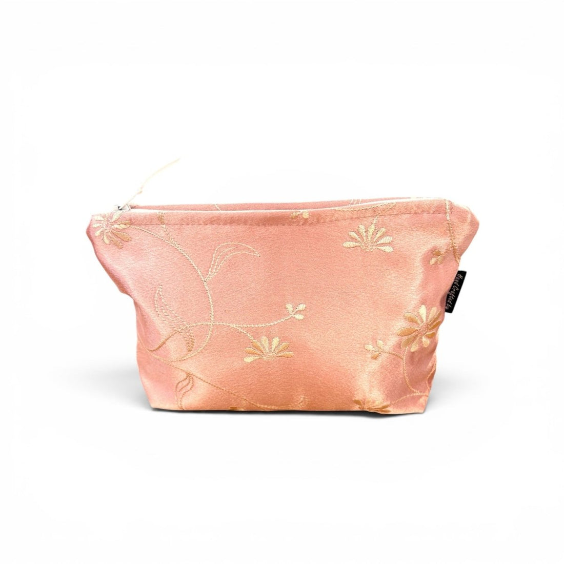 Pink Embroidered Satin Silk Make Up Bag - Amanda Scott_Just Makers