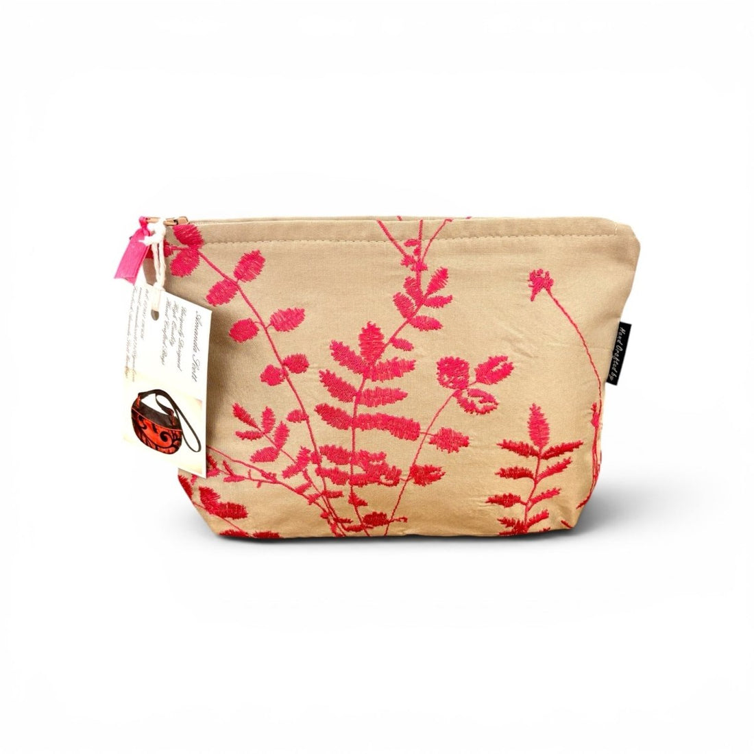 Pink Embroidered Silk Make Up Bag - Amanda Scott_Just Makers