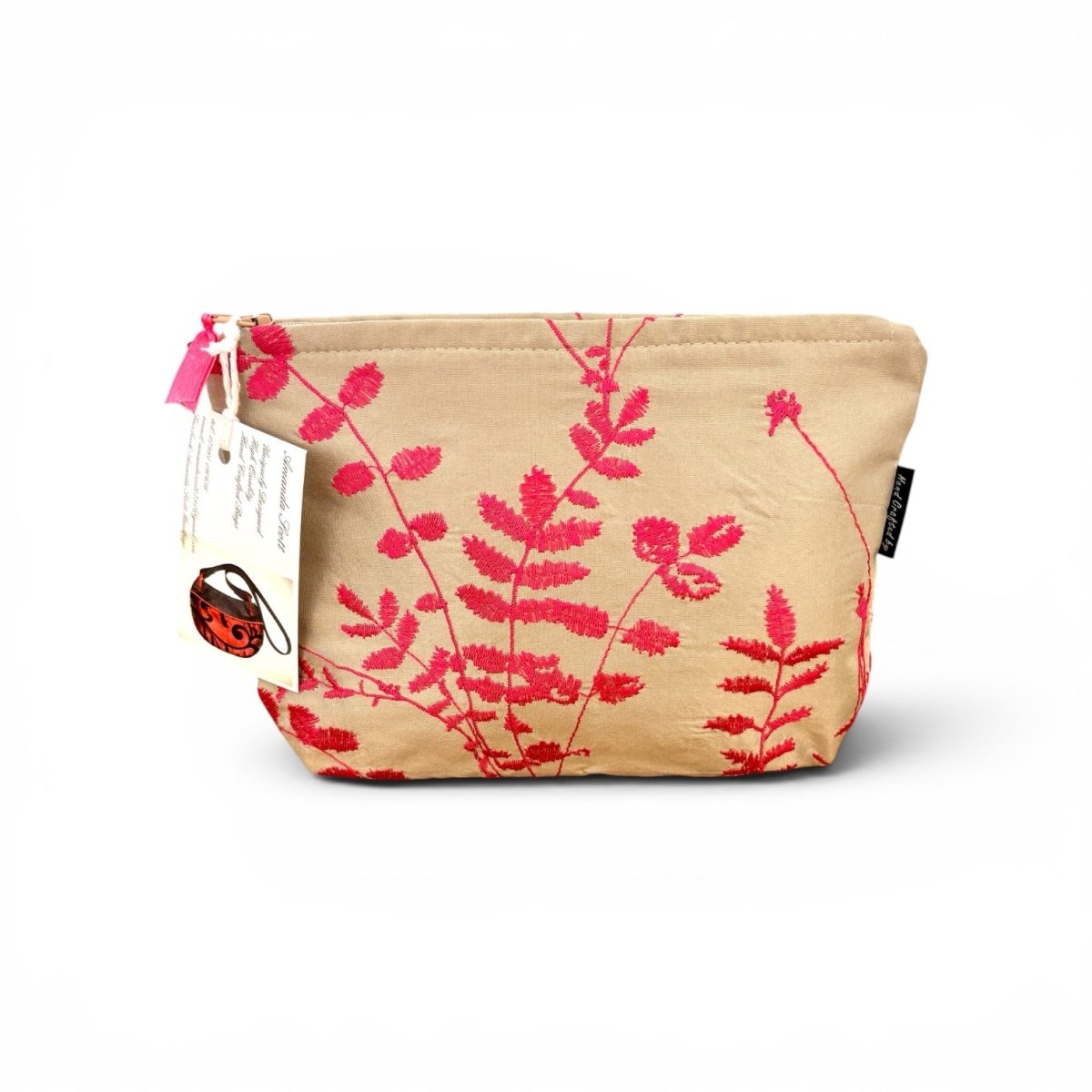 Pink Embroidered Silk Make Up Bag - Amanda Scott_Just Makers