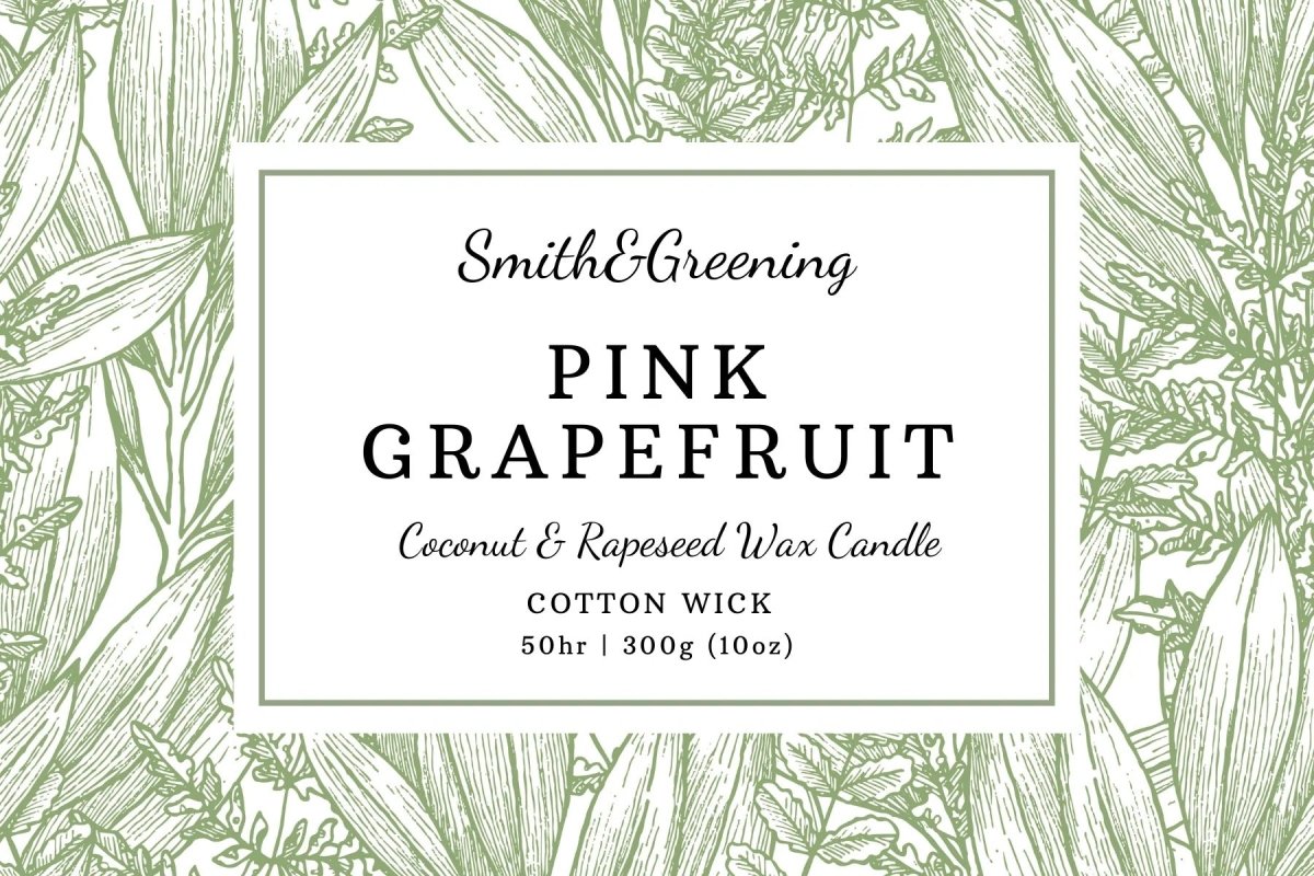 Smith&amp;Greening Pink Grapefruit candle label with leaf pattern
