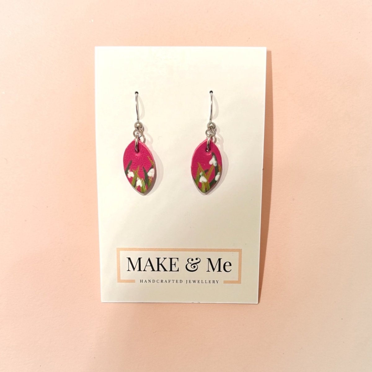 Pink Leather Snowdrop Earrings - Make &amp; Me_Just Makers
