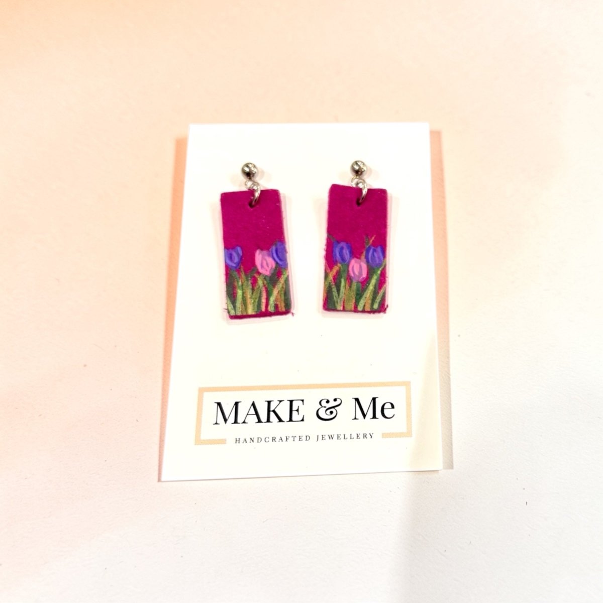Pink Leather Tulip Earrings - Make &amp; Me_Just Makers