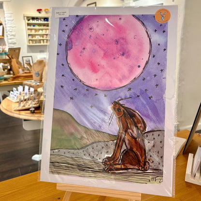 Pink Moon Hare A3 Print - The Proverbial Hare_Just Makers