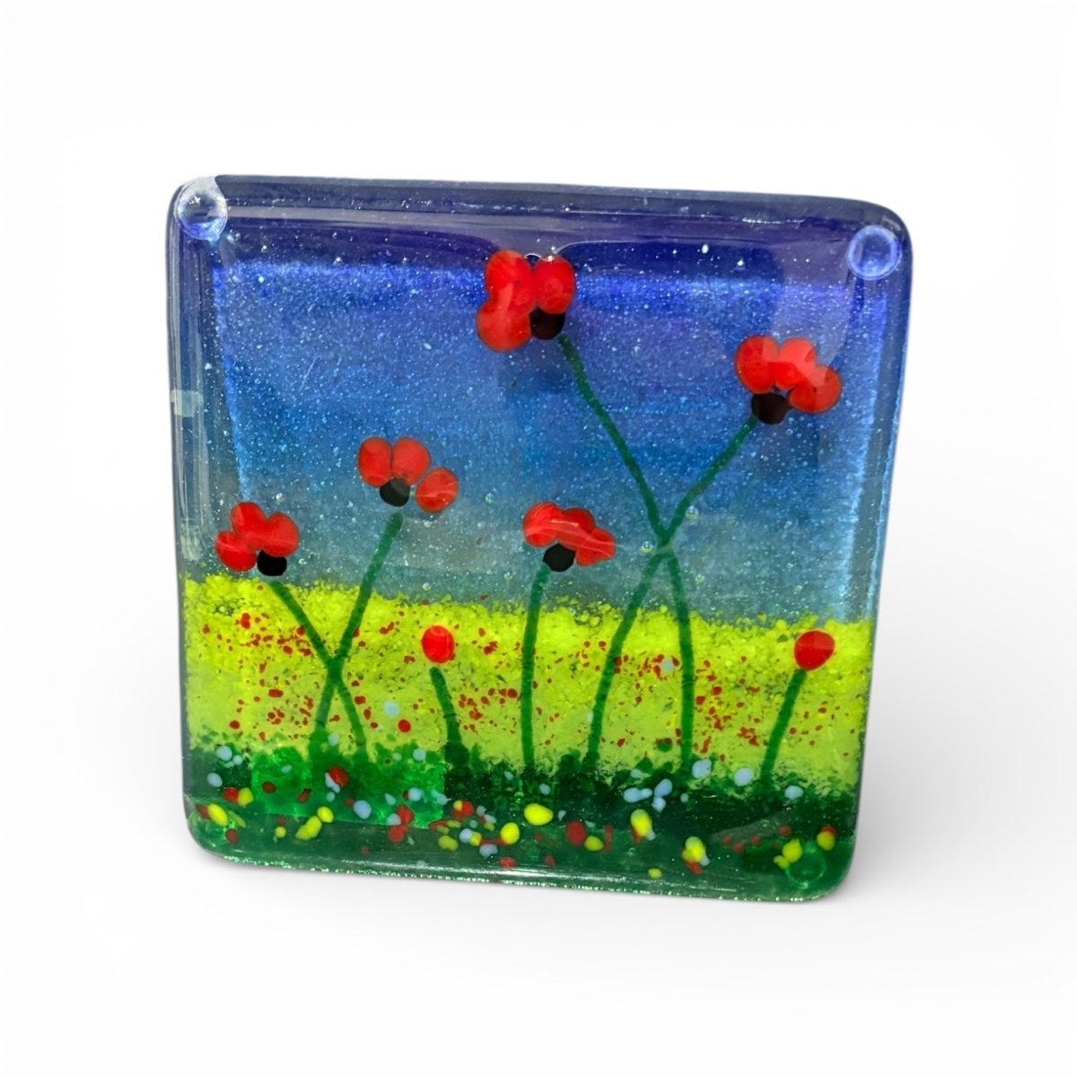 Poppy Fused Glass Coaster - Twice Fired Glass_Just Makers