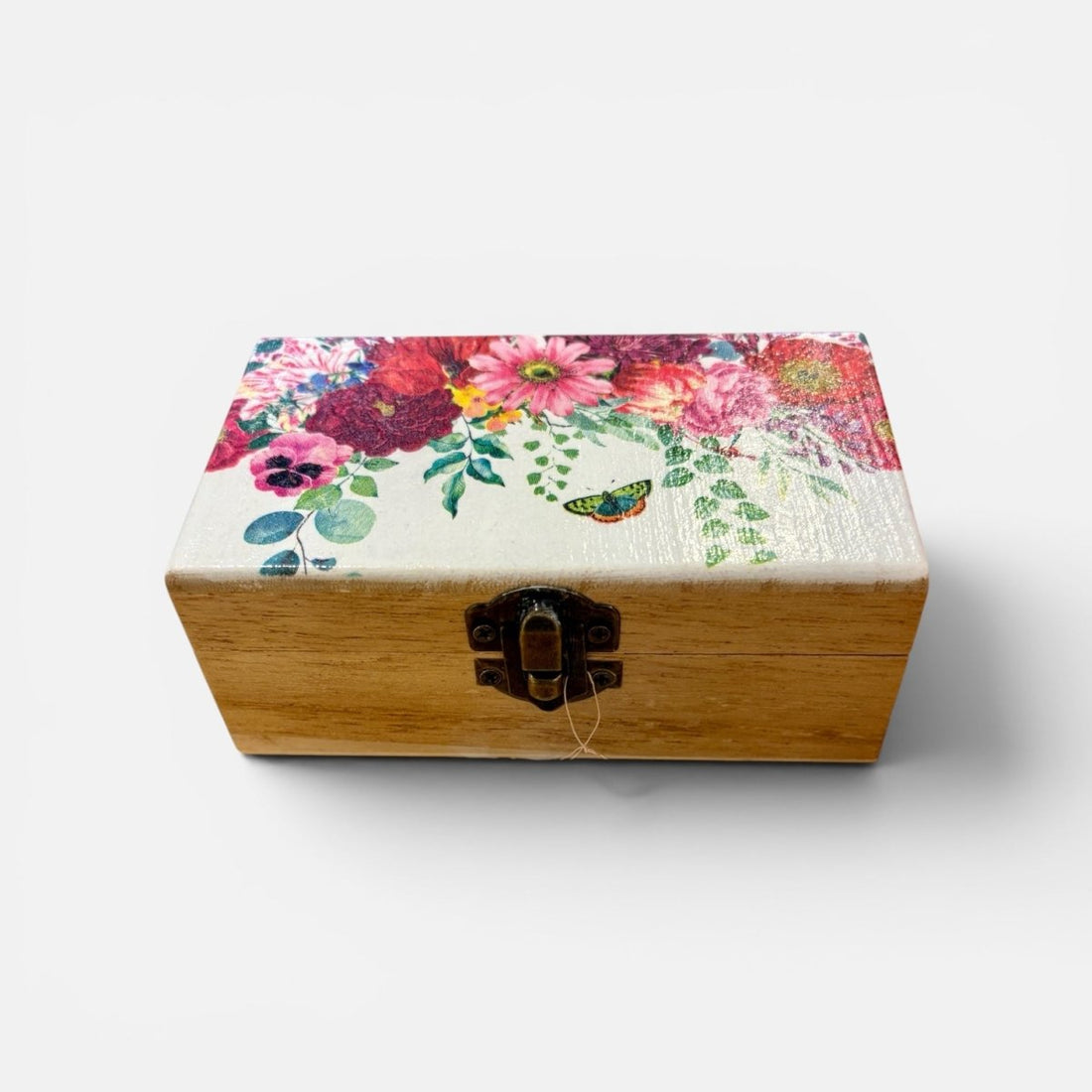 Rectangular Wooden Keepsake Box with Flower Design - Sarah Tustin_Just Makers