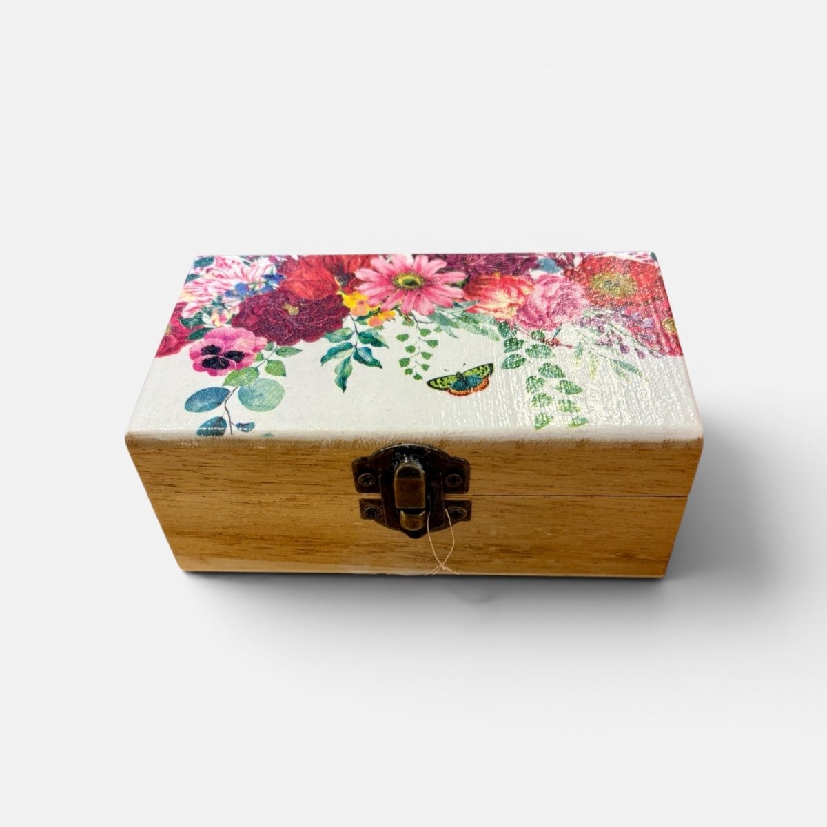 Rectangular Wooden Keepsake Box with Flower Design - Sarah Tustin_Just Makers
