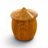 A small rounded wooden keepsake box with a matching lid, featuring a warm honey-brown wood grain finish, shown on a white background with a soft shadow.