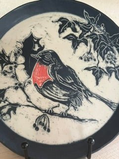 Robin stoneware plate by Yorkshire ceramic artist Ciara McClarence