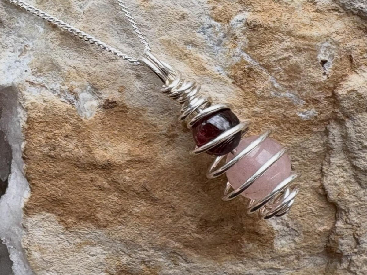 Rose Quartz and Garnet Silver Necklace - Hart, Body and Soul_Just Makers