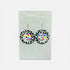 Pair of earrings with polka dot design on a Nancy Jones card.