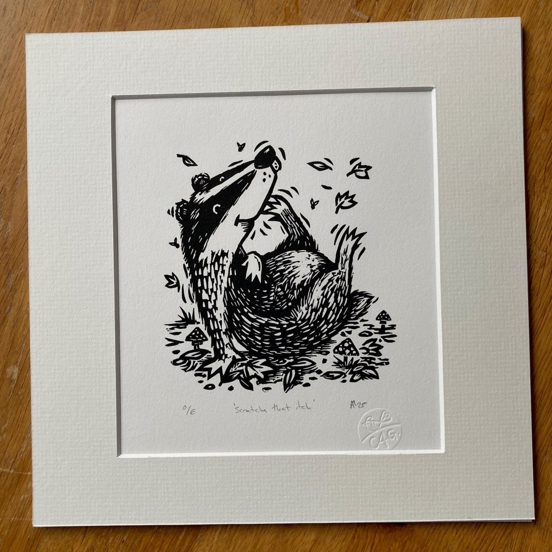 Scratch That Itch Badger Linocut Print - Custard4Gravy_Just Makers