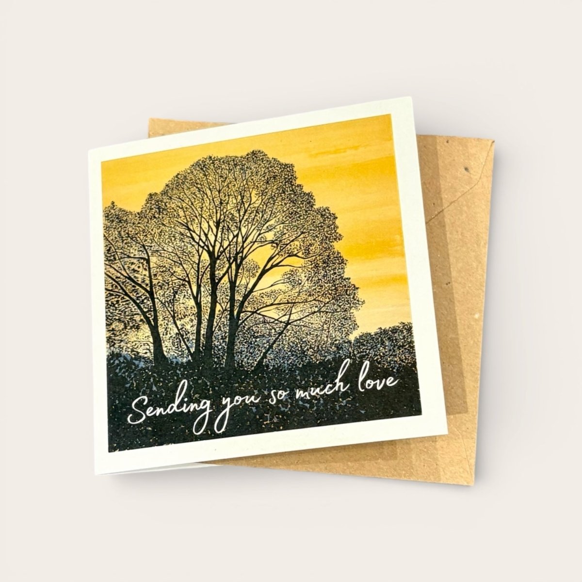 Greeting card with tree illustration and &