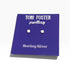 A pair of sterling silver stud earrings displayed on a purple backing card that reads &