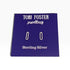 Sterling silver paperclip stud earrings on a purple Tori Foster Jewellery display card, photographed against a white background.