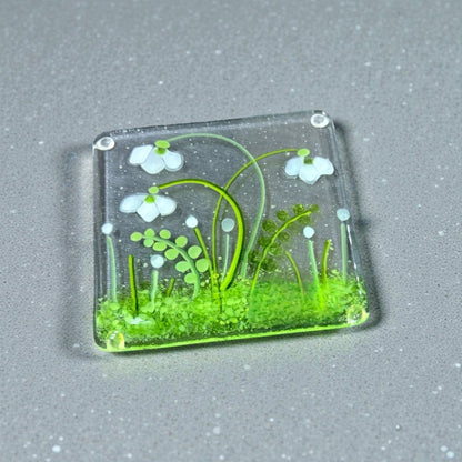 Snowdrop Fused Glass Coaster - Twice Fired Glass_Just Makers