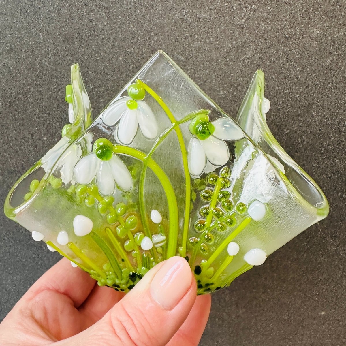 Snowdrop Sculptural Tealight Holder - Twice Fired Glass_Just Makers