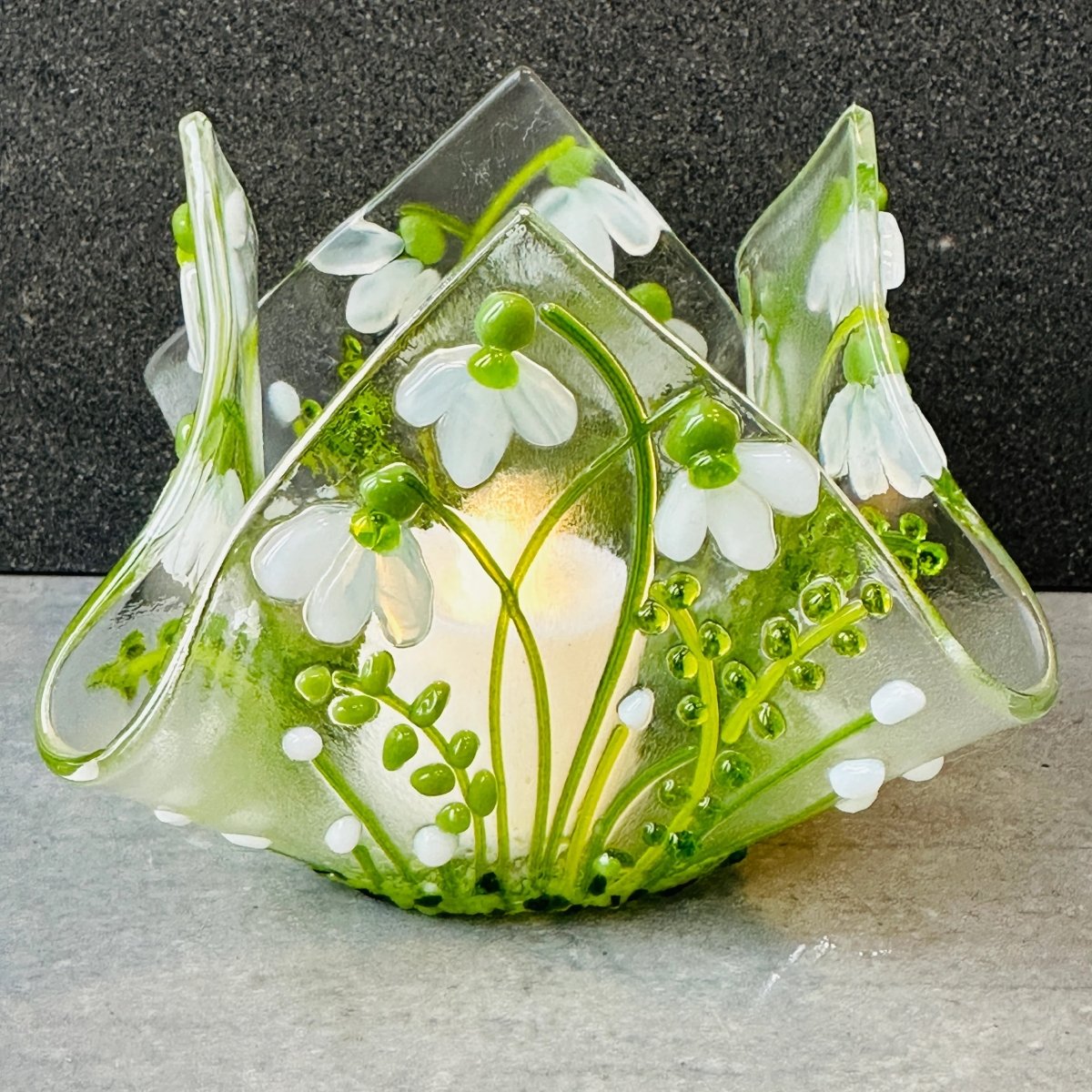 Snowdrop Sculptural Tealight Holder - Twice Fired Glass_Just Makers
