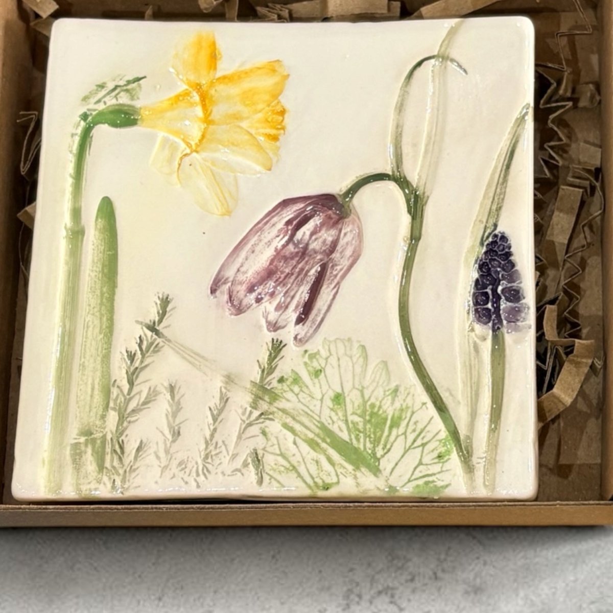 Spring Flowers Large Ceramic Botanical Tile - Tara Joy Botanicals_Just Makers