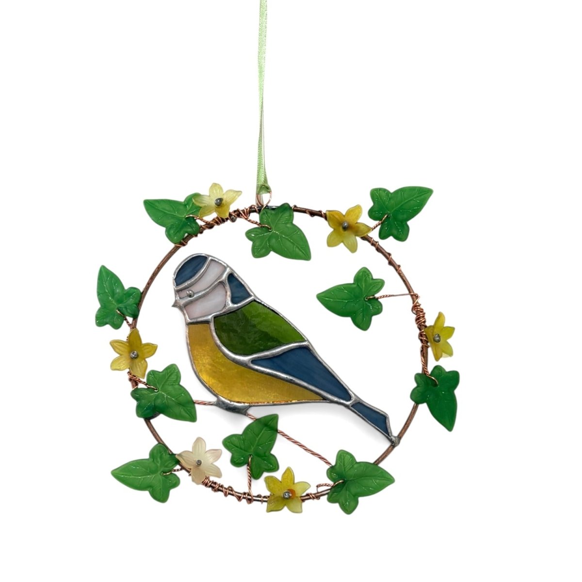 Stained Glass Blue Tit Wreath - Dragonfly Glass Art_Just Makers