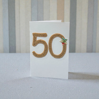 Stitched Fabric Age 50 Card - Alice and Audrey_just makers