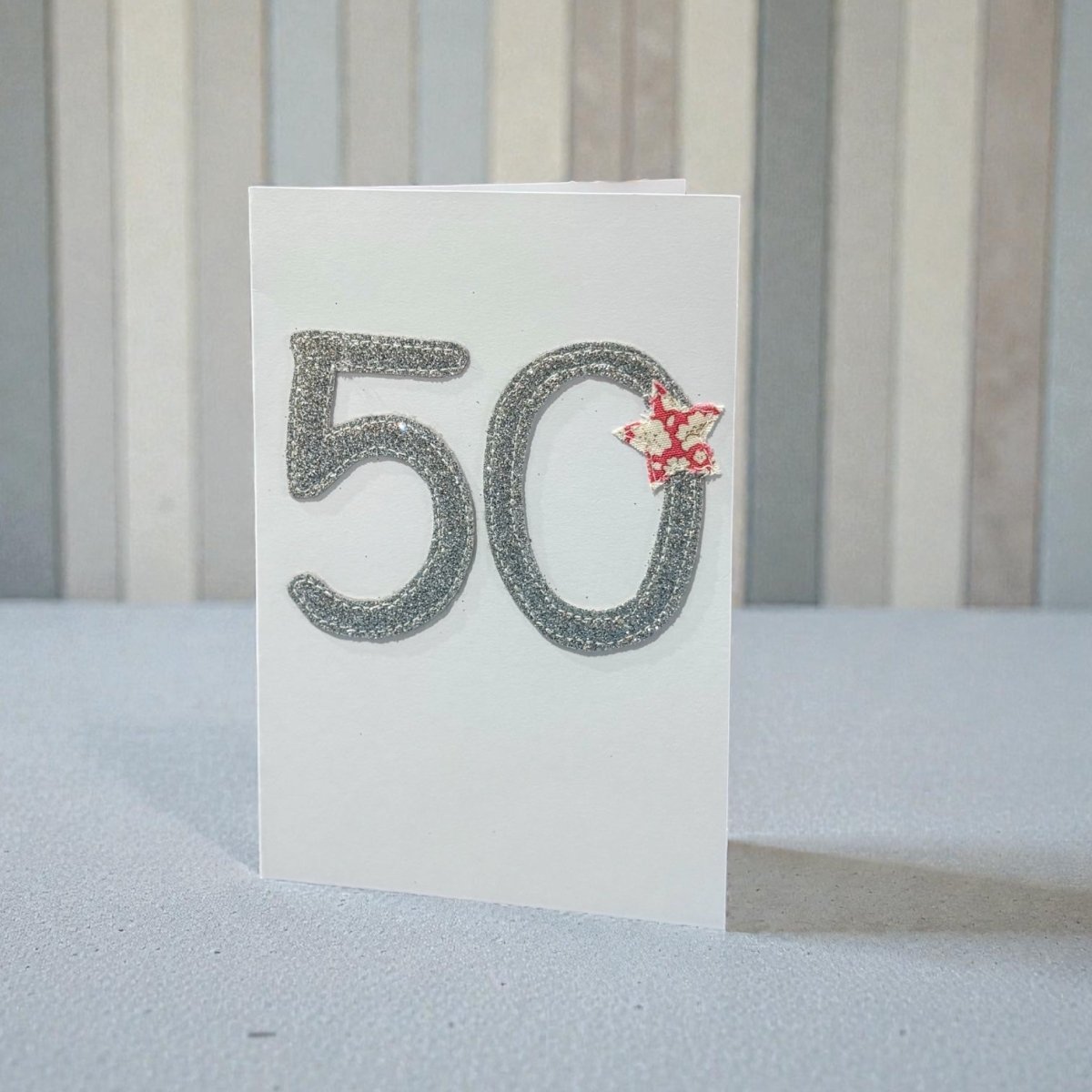 Stitched Fabric Age 50 Card - Alice and Audrey_just makers