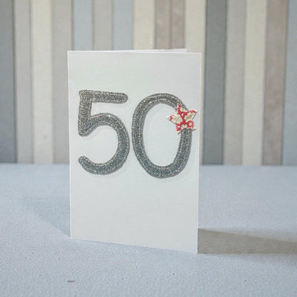 Stitched Fabric Age 50 Card - Alice and Audrey_just makers