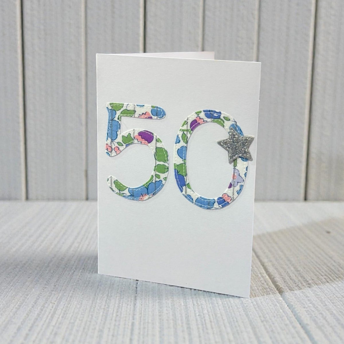 Stitched Fabric Age 50 Card - Alice and Audrey_just makers