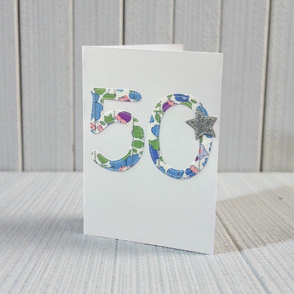 Stitched Fabric Age 50 Card - Alice and Audrey_just makers