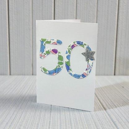 Stitched Fabric Age 50 Card - Alice and Audrey_just makers
