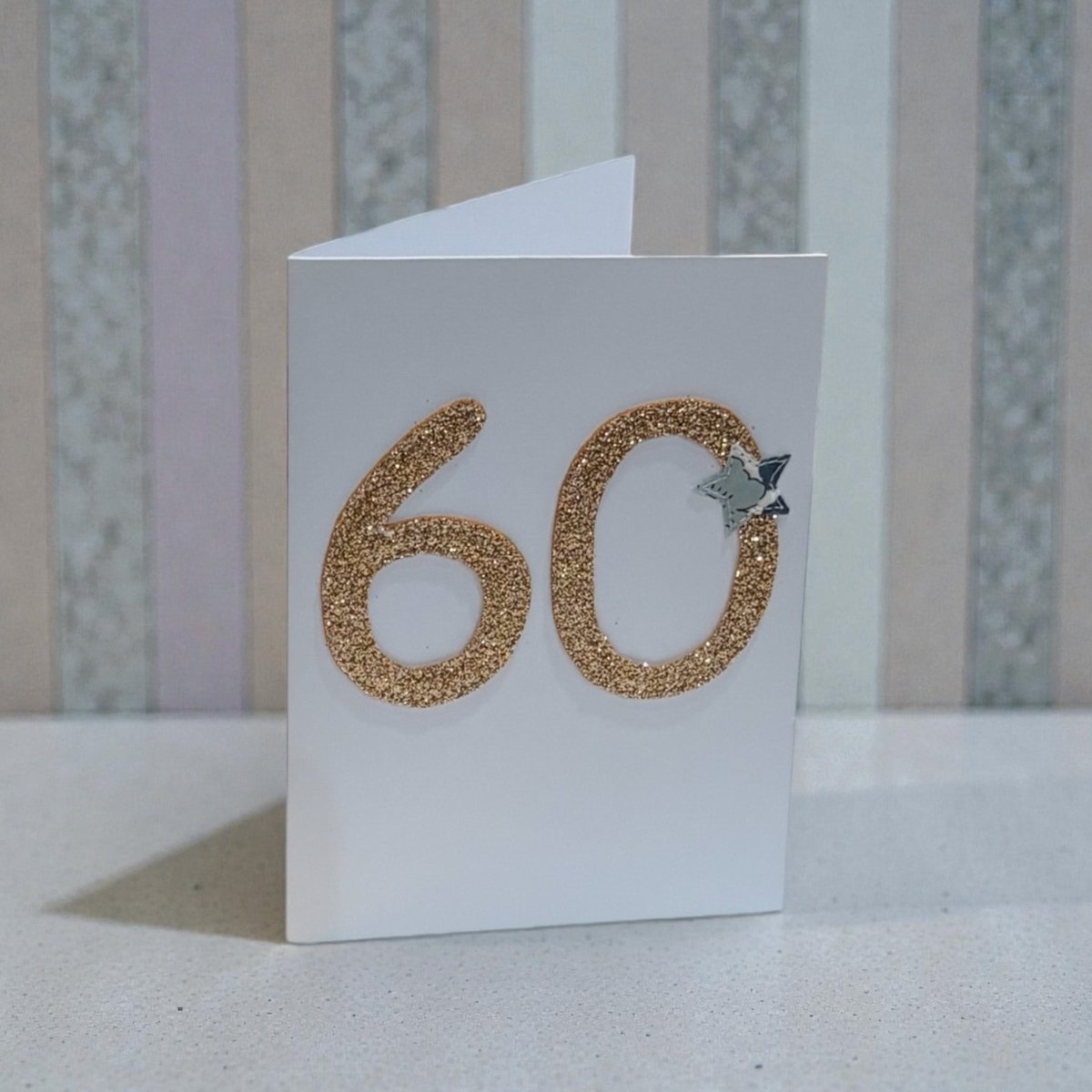 White card with gold glitter &