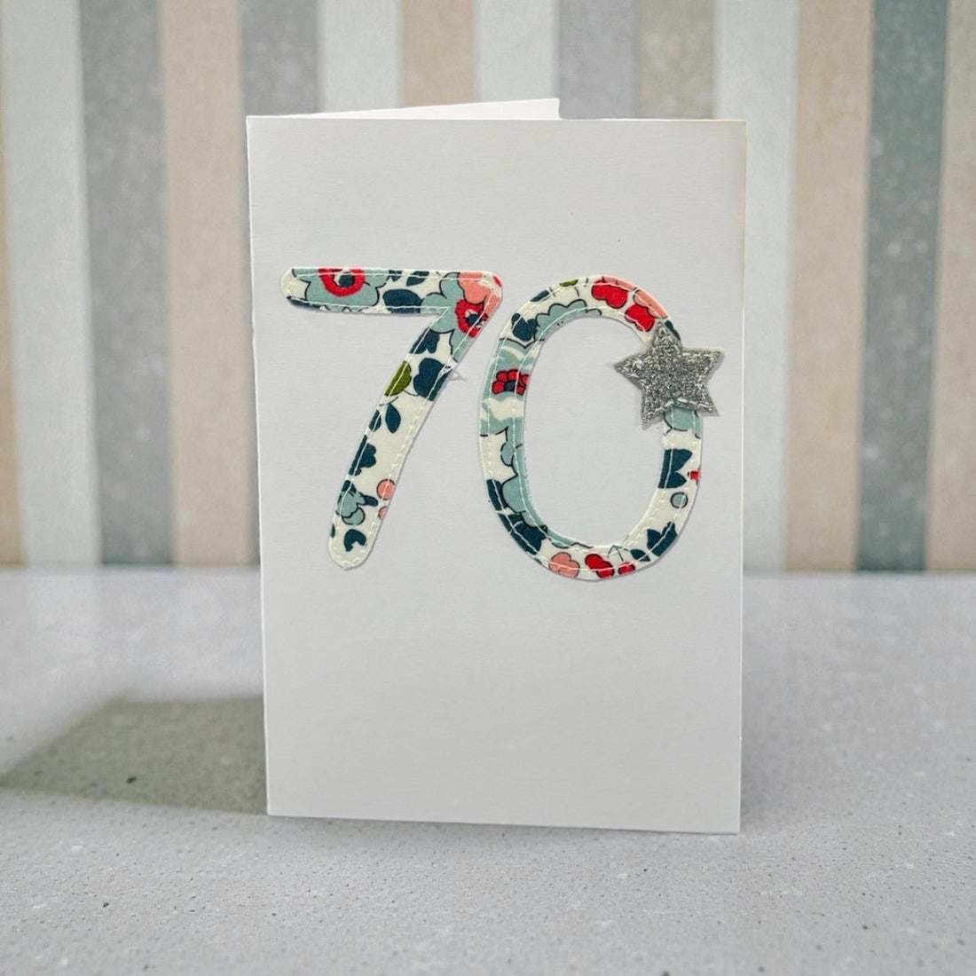 Stitched Fabric Age 70 Card - Alice and Audrey - Just Makers Alice &amp; Audrey