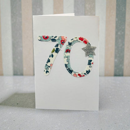 Stitched Fabric Age 70 Card - Alice and Audrey - Just Makers Alice &amp; Audrey