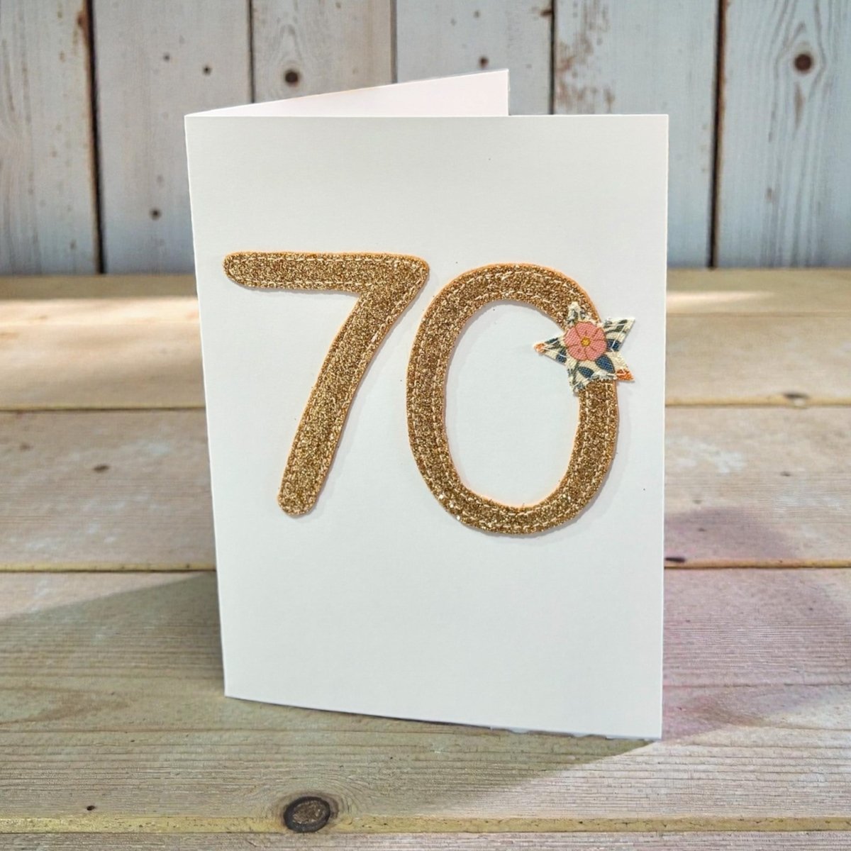 White card with gold glitter &