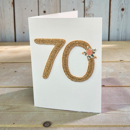 White card with gold glitter &