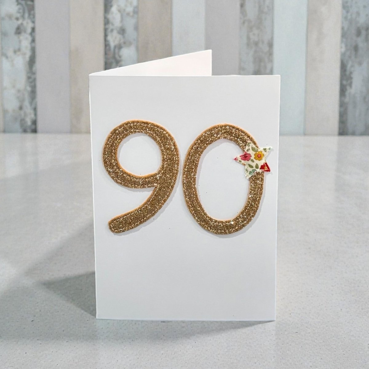 White card with gold glitter &