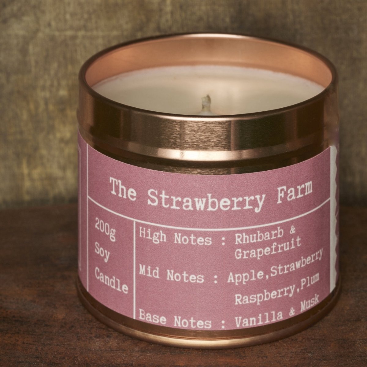 Strawberry Farm Rose Gold Tin Candle - Kandlers Table_Just Makers