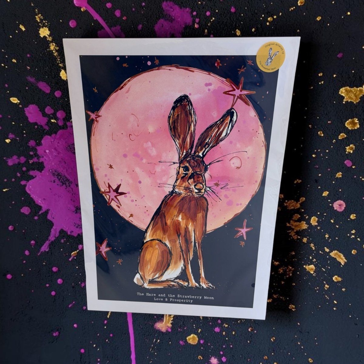 Strawberry Moon Hare A3 Print - The Proverbial Hare_Just Makers