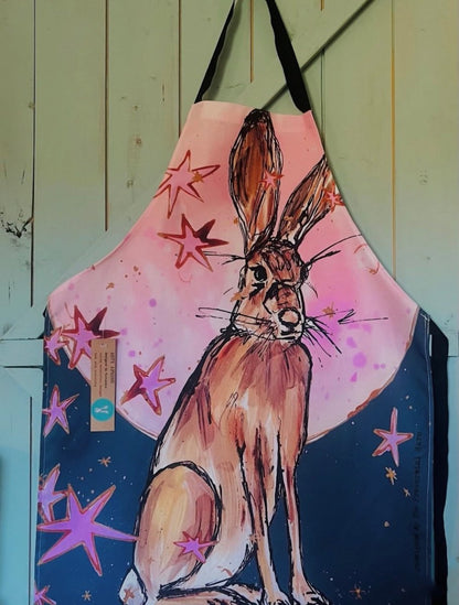Apron with a rabbit design on a pink and blue background