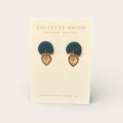 Teal Leaf Brass Earrings - CH Handmade_Just Makers