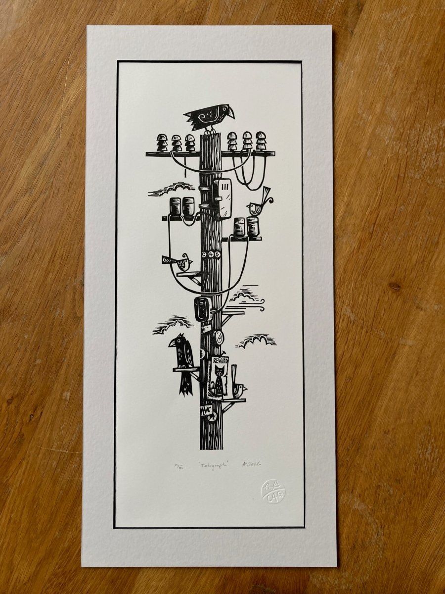 Telegraph Linocut Print - Custard4Gravy_Just Makers