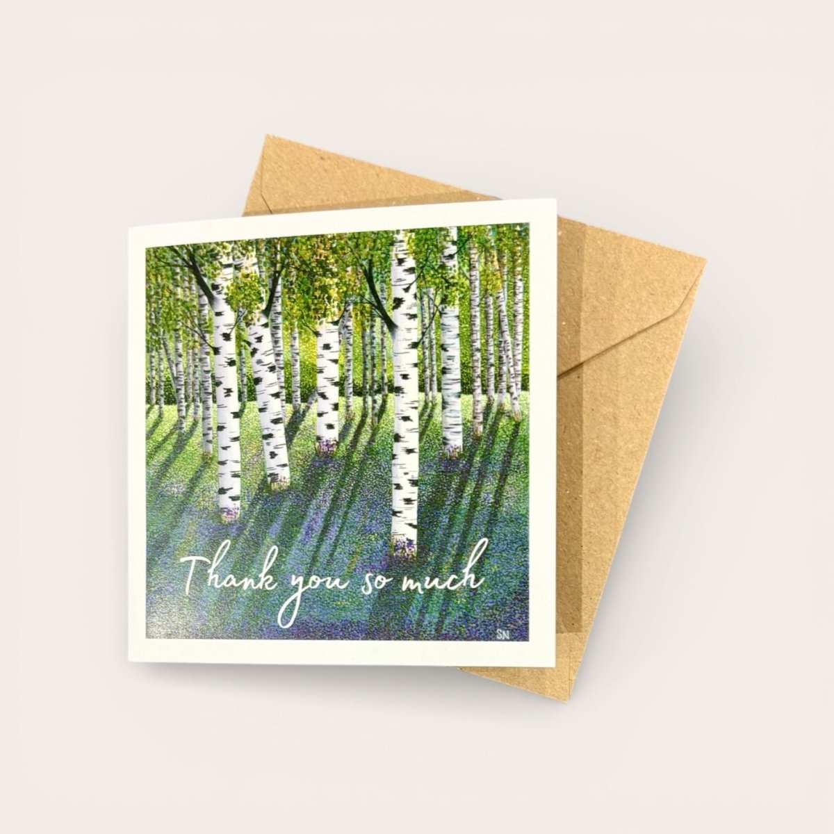 Greeting card with birch tree design and &