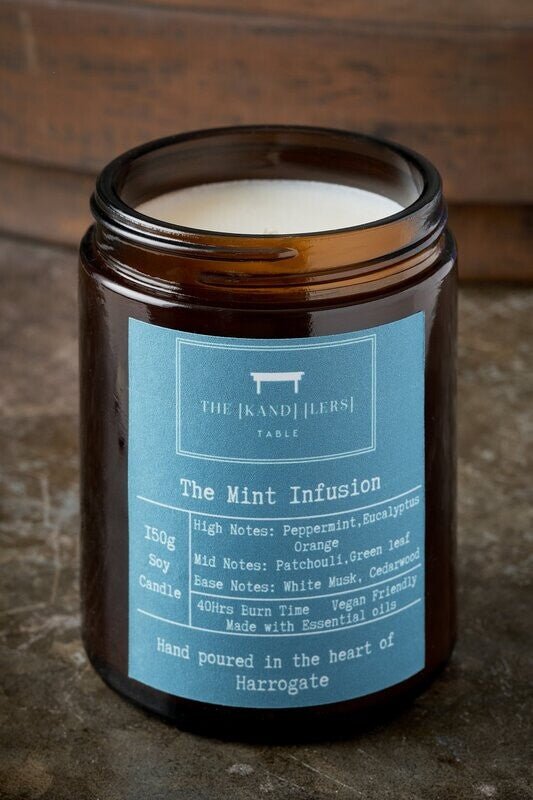 The Mint Infusion Amber Glass Candle - Kandlers Table_Just Makers