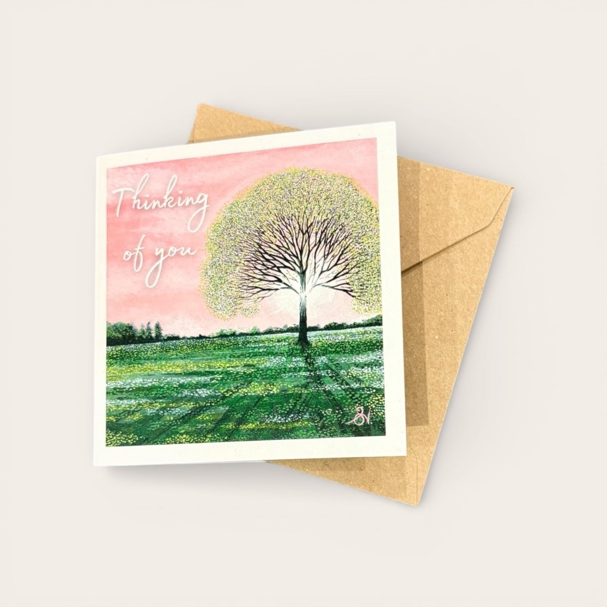 Greeting card with a tree illustration and &