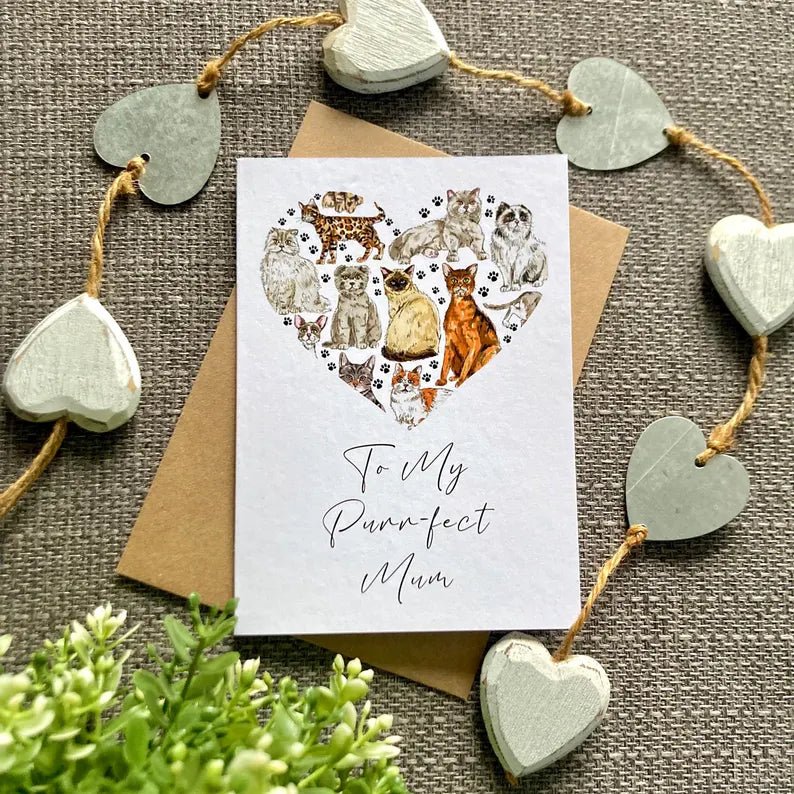 Greeting card with cat illustrations and &